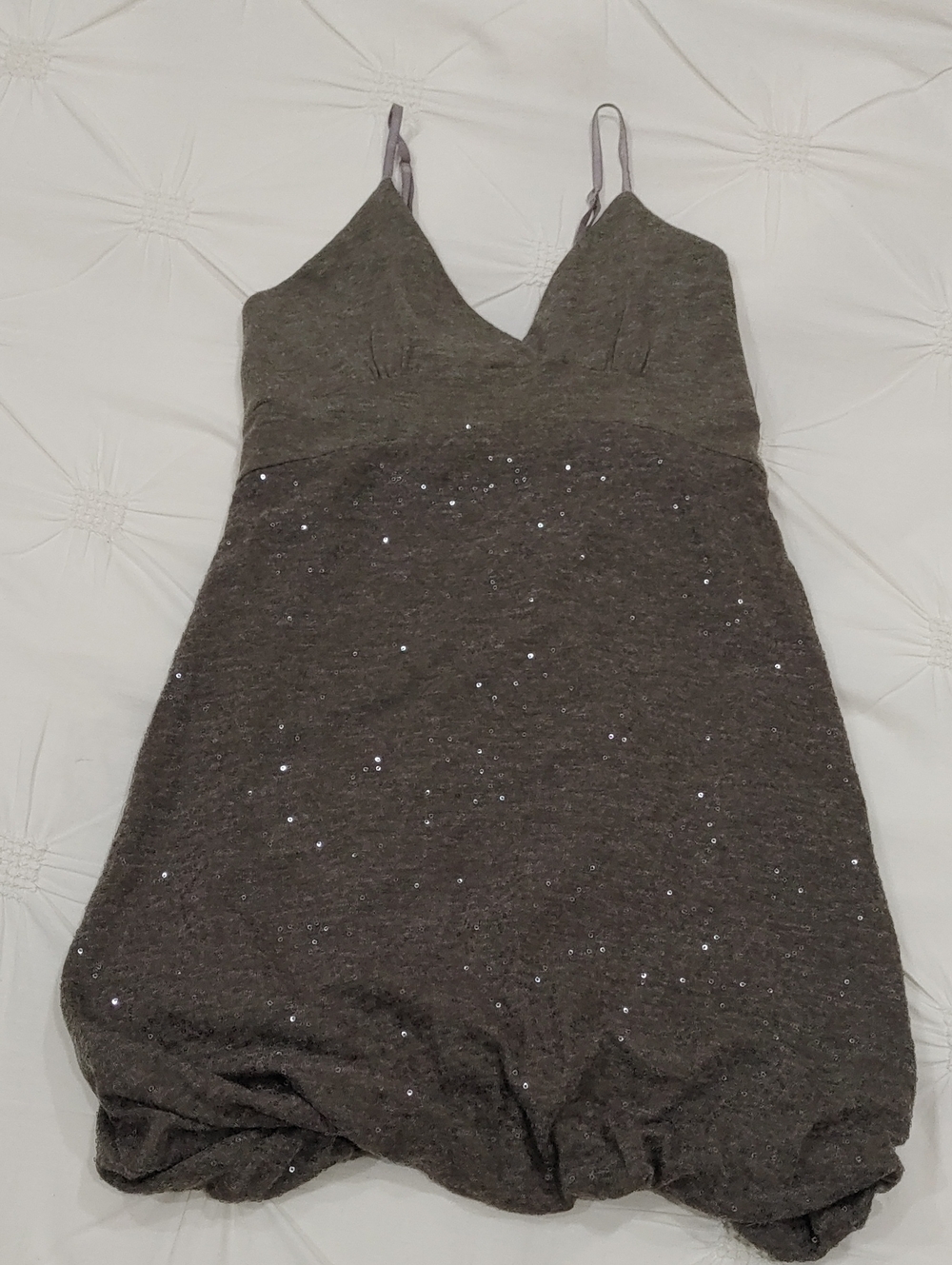 Y2k Sebrio Babydoll Sequin Taupe Mini Bubble Dress. Size L